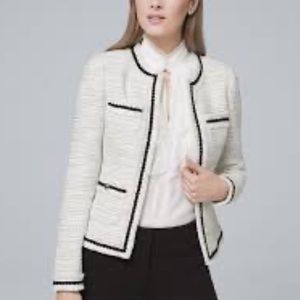 White House Black Market - black & white Ecru Tweed Sweater Jacket